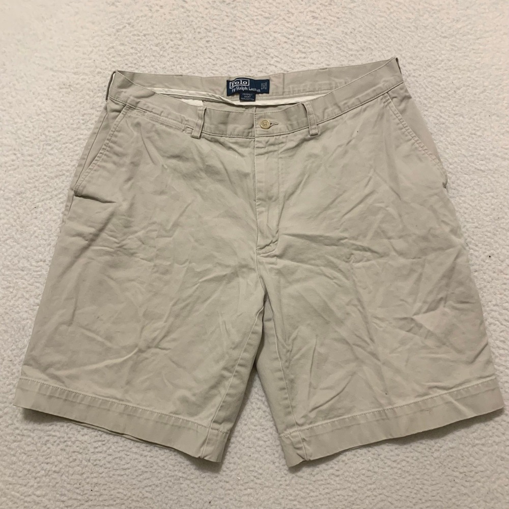 VTG Polo Ralph Lauren Prospect Short Mens 36x9 100% Cotton Twill Chino Khaki Tan